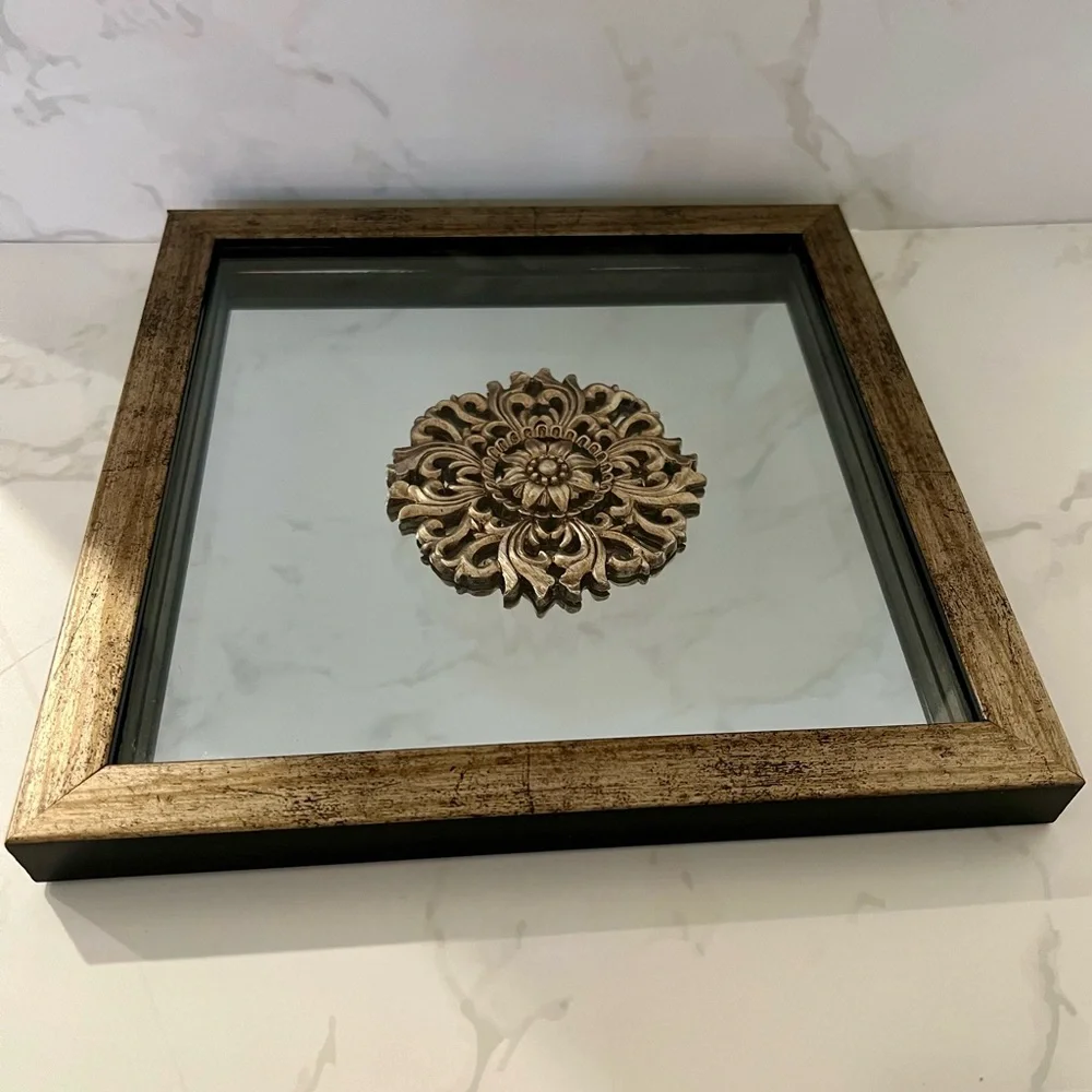 Medallion Mirrored Art Framed Wall Decor - Set of 2 in Antique Bronze